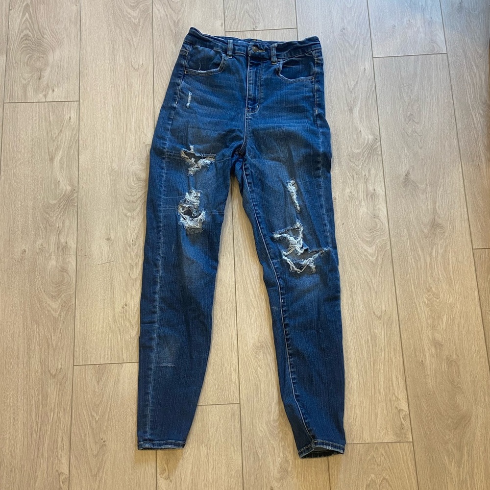 American Eagle Dark Ripped High Waisted Jeans
